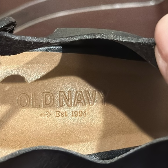 Old Navy black wide strap high wedge heel sandals, size 7 - Picture 10 of 12